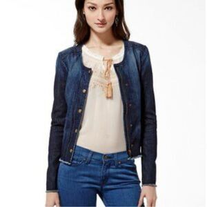 Womens Lucky Brand Collarless Dark Wash Zipper Detail Denim Jean Jacket - Sz S